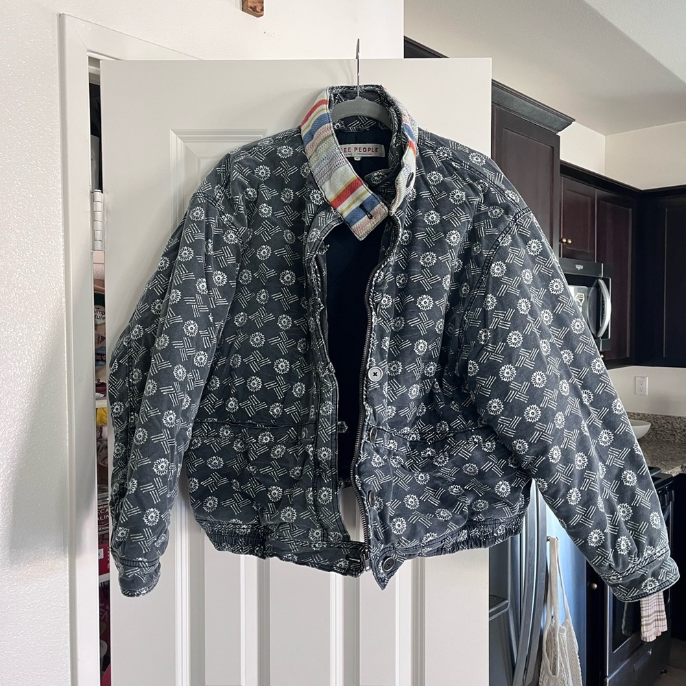 Free People Gray Patterned Jacket - image 1